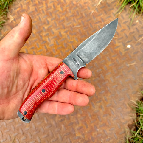 4.25" EDC hunter - red firehose micarta