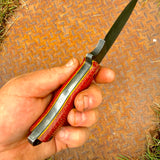 4.25" EDC hunter - red firehose micarta